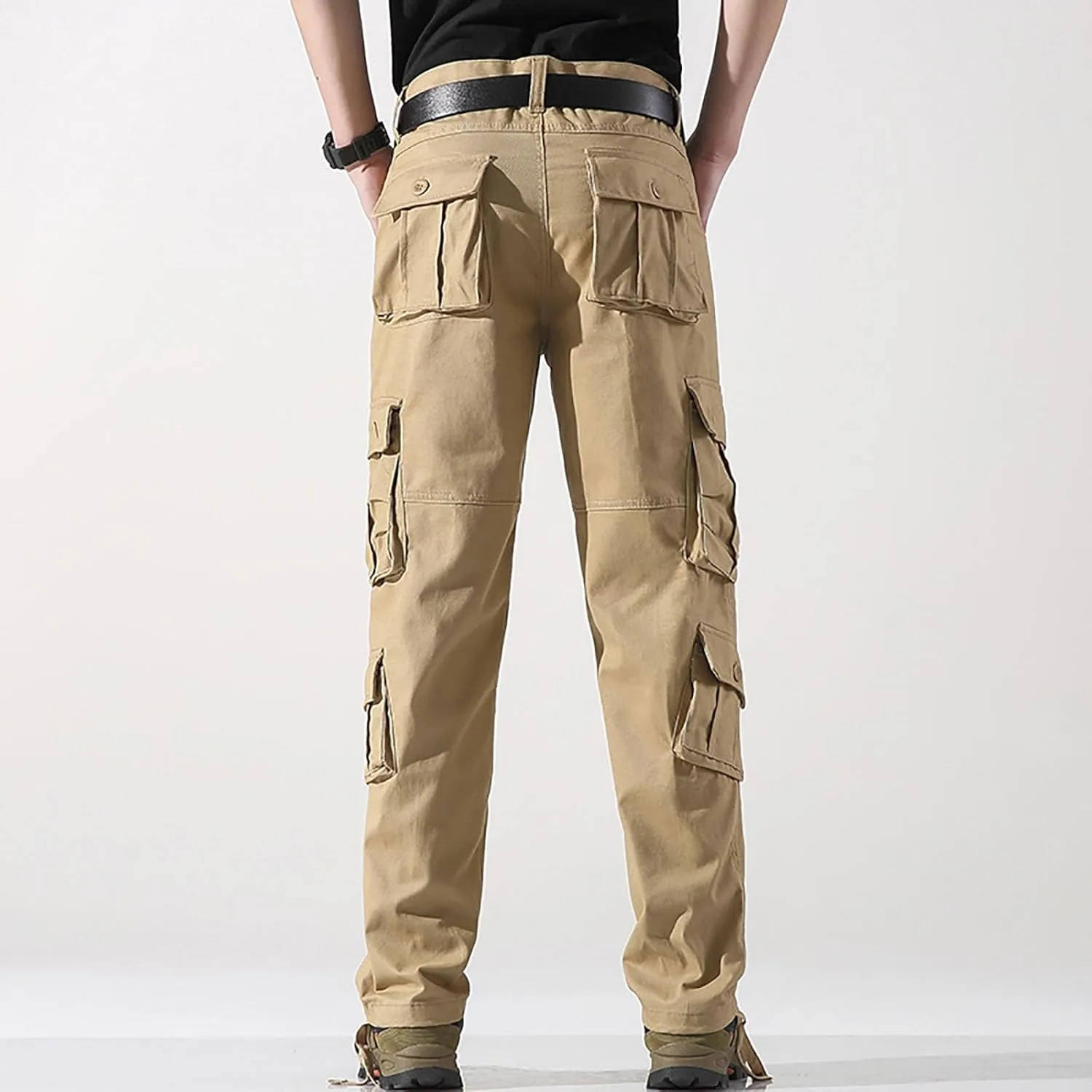 Men's Cargo Pants Classic Fit Pants Cotton Mens Work Pants Casual Elastic Waist Men Hiking Pants 6 Pcckets