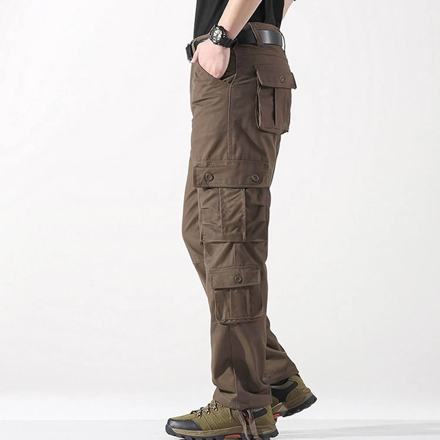 Men's Cargo Pants Classic Fit Pants Cotton Mens Work Pants Casual Elastic Waist Men Hiking Pants 6 Pcckets