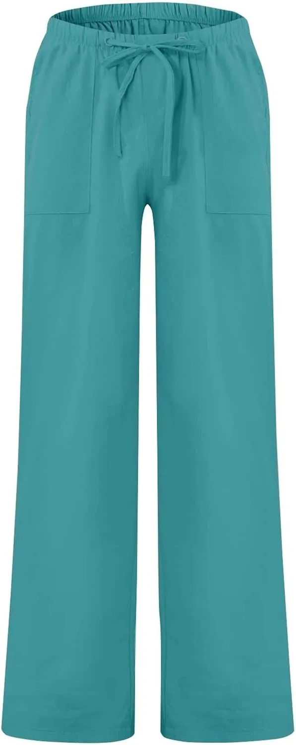 Mens Casual Cotton Linen Pants Elastic Waist Linen Pants Drawstring Summer Beach Yoga Soft Trouser