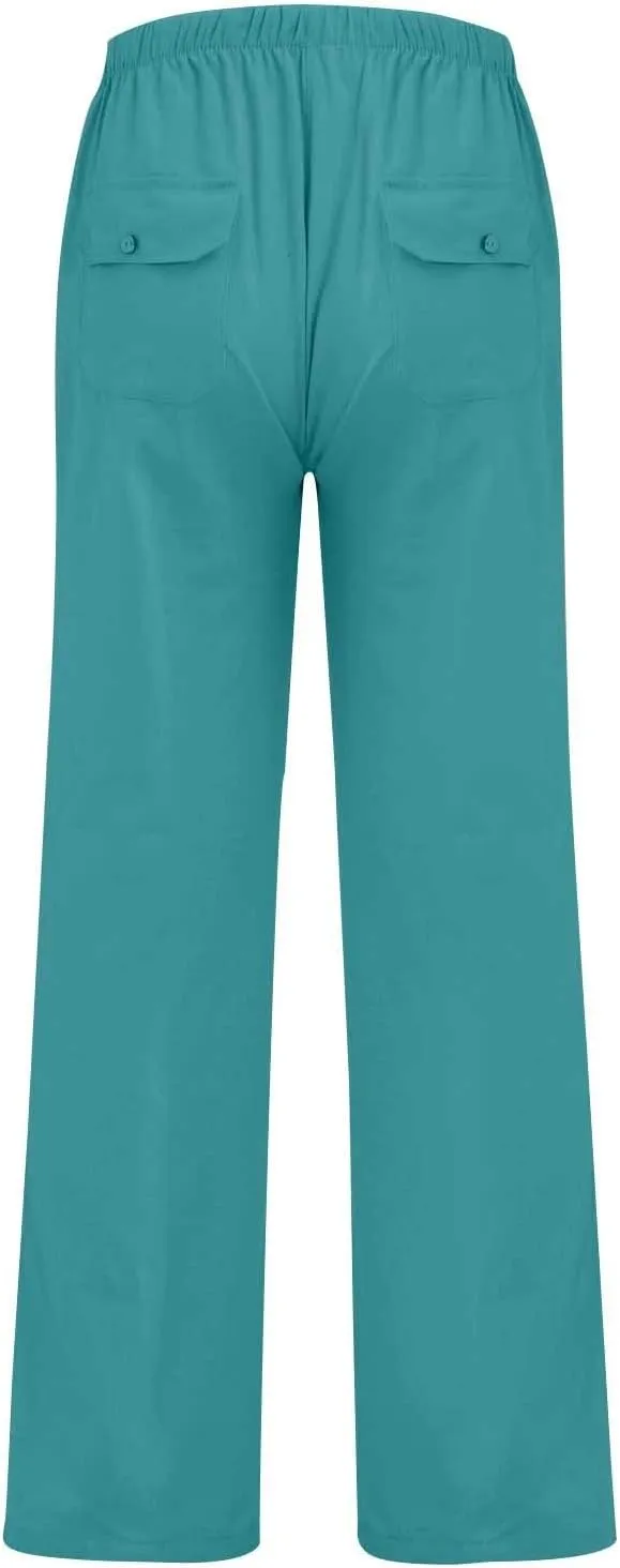 Mens Casual Cotton Linen Pants Elastic Waist Linen Pants Drawstring Summer Beach Yoga Soft Trouser