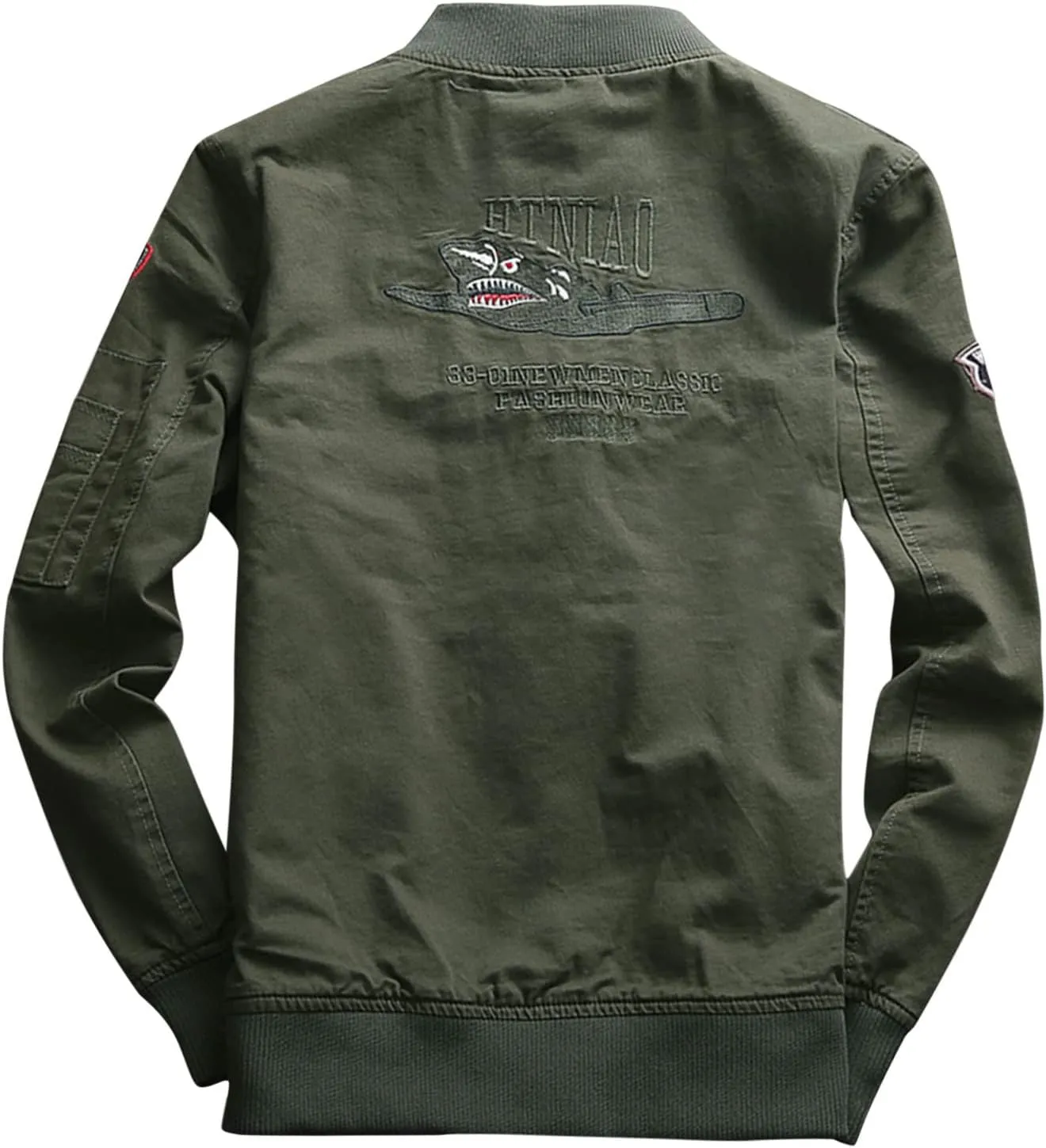 Mens Cotton Military Jacket USA American Flag Embroidered Patches Bomber Jacket Plus Size Full Zip Windproof Work Top