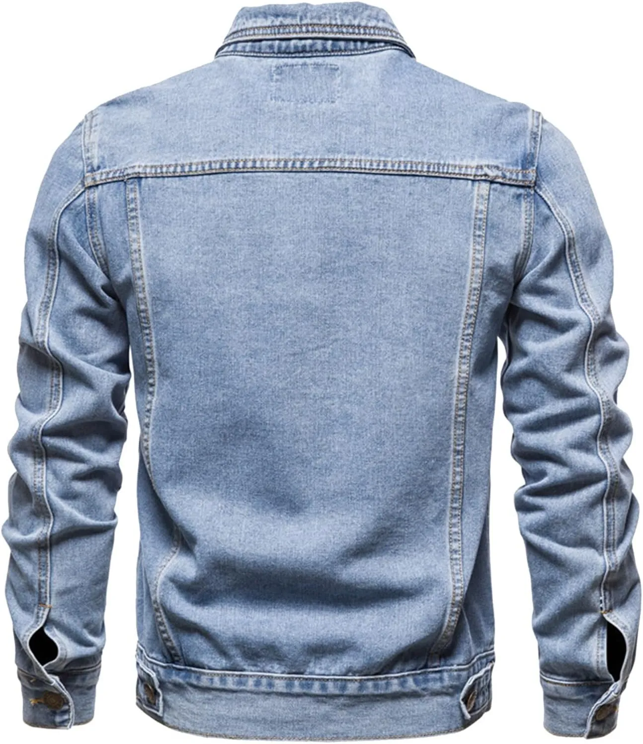 Mens Denim Jacket Casual Slim Pocket Lapel Solid Color Fashion Long Sleeve Button Jean Jackets