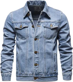 Mens Denim Trucker Jackets Slim Fit Mens Jeans Jacket Classic Outwear Coat Long Sleeve Plus Size Jean Jacket for Men