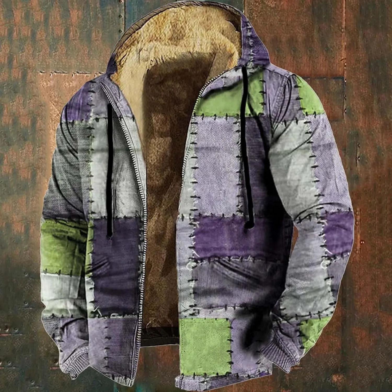 Mens Faux Leather Jacket Cozy Sherpa Fleece Lined Bomber Jackets Winter Coat Heavyweight Suede Faux Fur Overcoats