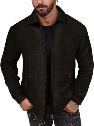 Mens Fleece Jackets Lightweight Full Zip Up Shawl Collar Waffle Knit Track Jackets Long Sleeve Casual Running Jacket