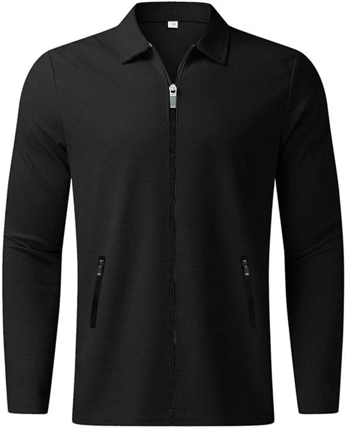 Mens Fleece Jackets Lightweight Full Zip Up Shawl Collar Waffle Knit Track Jackets Long Sleeve Casual Running Jacket