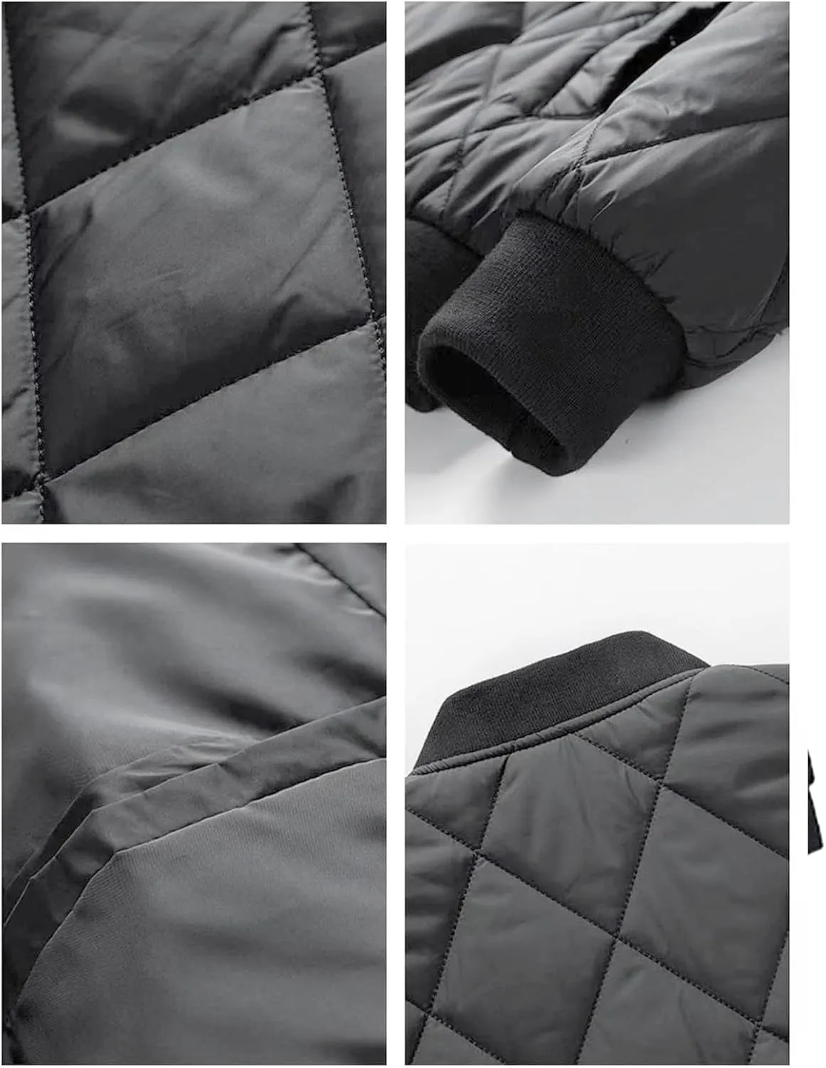 Mens Flight Bomber Jackets Diamond Quilted down Jacket Long Sleeve Lightweight Coats Warm Padded Fall Winter Coats