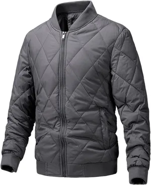 Mens Flight Bomber Jackets Diamond Quilted down Jacket Long Sleeve Lightweight Coats Warm Padded Fall Winter Coats