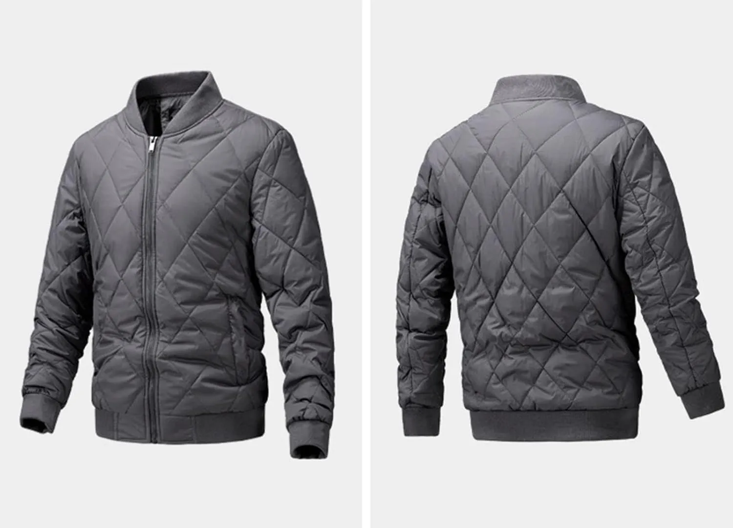 Mens Flight Bomber Jackets Diamond Quilted down Jacket Long Sleeve Lightweight Coats Warm Padded Fall Winter Coats