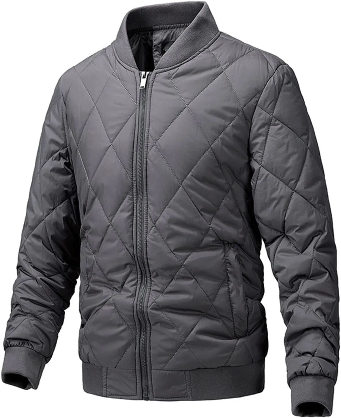 Mens Flight Bomber Jackets Diamond Quilted down Jacket Long Sleeve Lightweight Coats Warm Padded Fall Winter Coats
