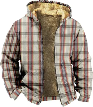 Mens Full Zip Fleece Sweatshirt Flannel Sherpa Lined Shirt Jacket Plaid Cotton Hoodies Coat Big Tall Winter Jackets