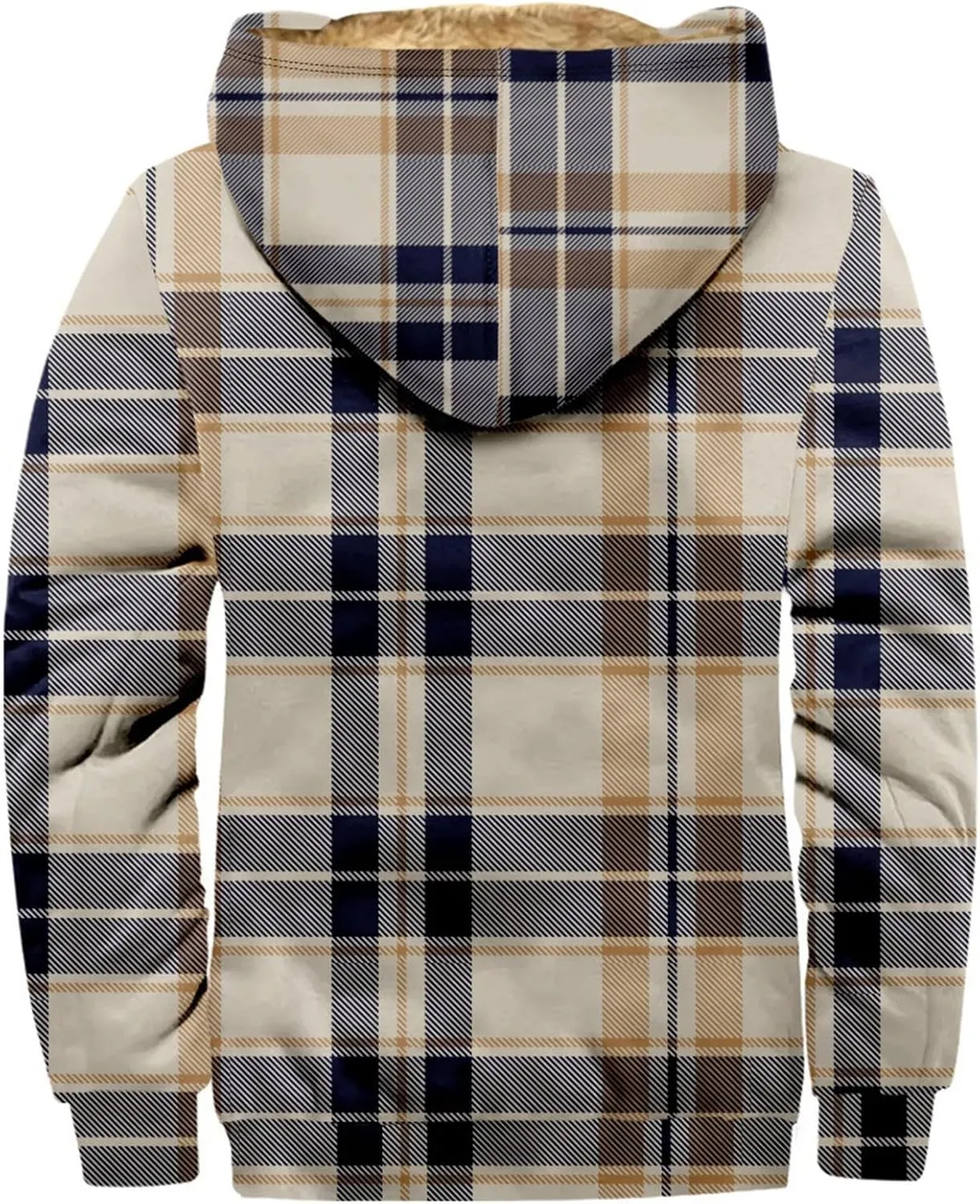 Mens Full Zip Fleece Sweatshirt Flannel Sherpa Lined Shirt Jacket Plaid Cotton Hoodies Coat Big Tall Winter Jackets