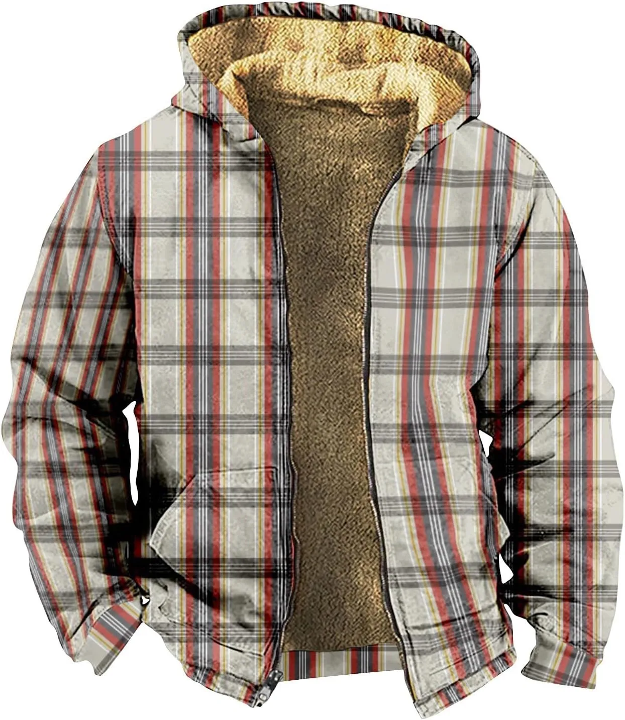 Mens Full Zip Fleece Sweatshirt Flannel Sherpa Lined Shirt Jacket Plaid Cotton Hoodies Coat Big Tall Winter Jackets