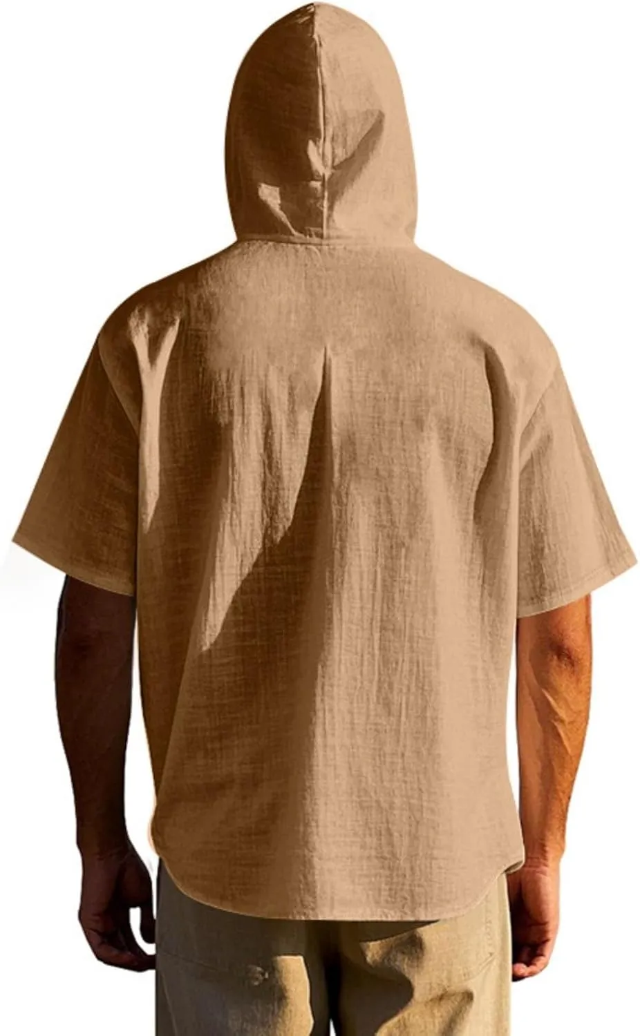 Mens Hoodies Linen Shirts Button Down Shirt Casual Hawaiian Beach Tops Lightweight Fashion Hoodie with Pocket