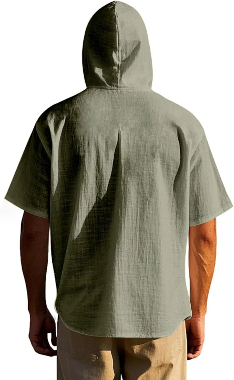 Mens Hoodies Linen Shirts Button Down Shirt Casual Hawaiian Beach Tops Lightweight Fashion Hoodie with Pocket