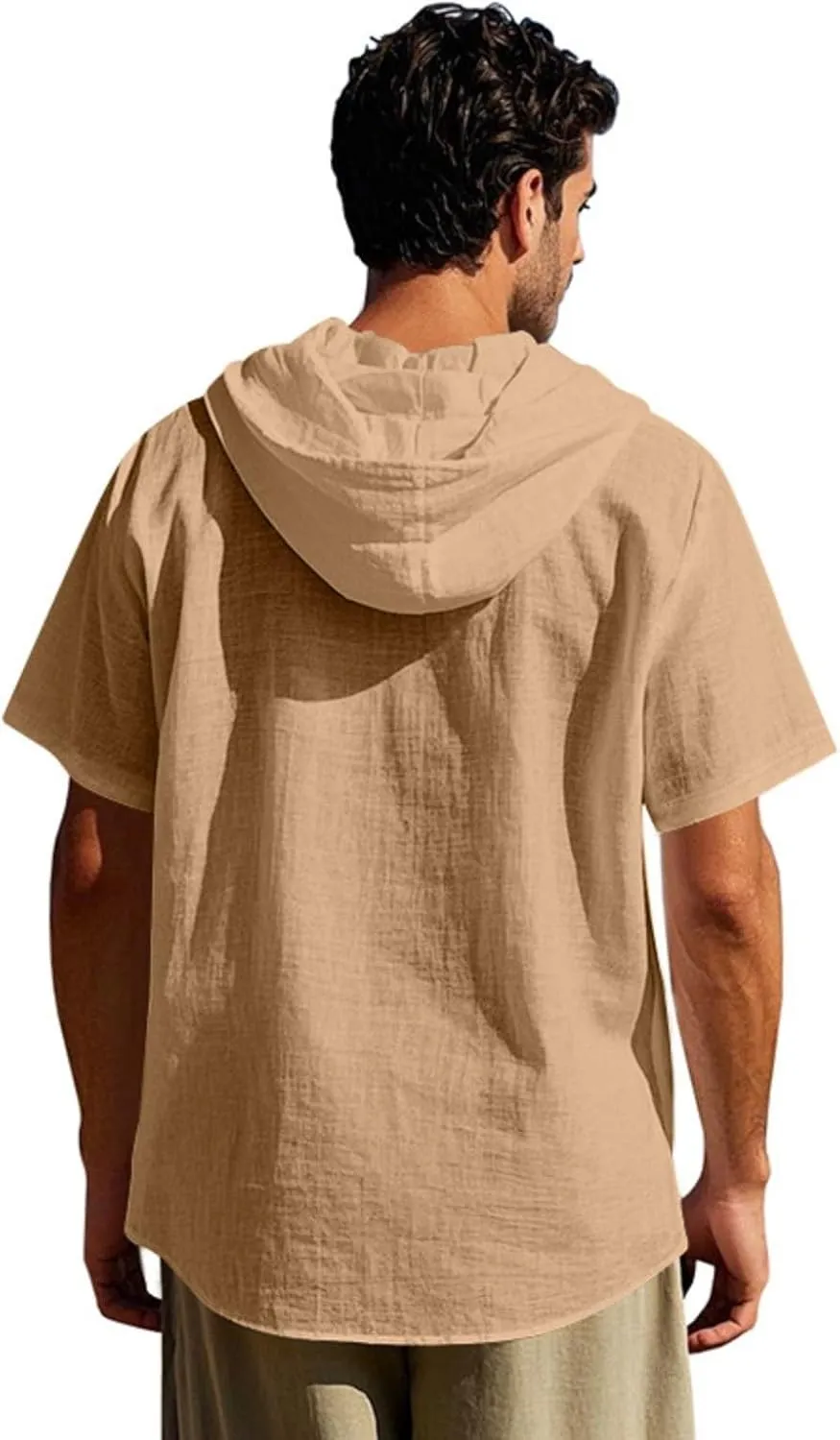 Mens Hoodies Linen Shirts Button Down Shirt Casual Hawaiian Beach Tops Lightweight Fashion Hoodie with Pocket