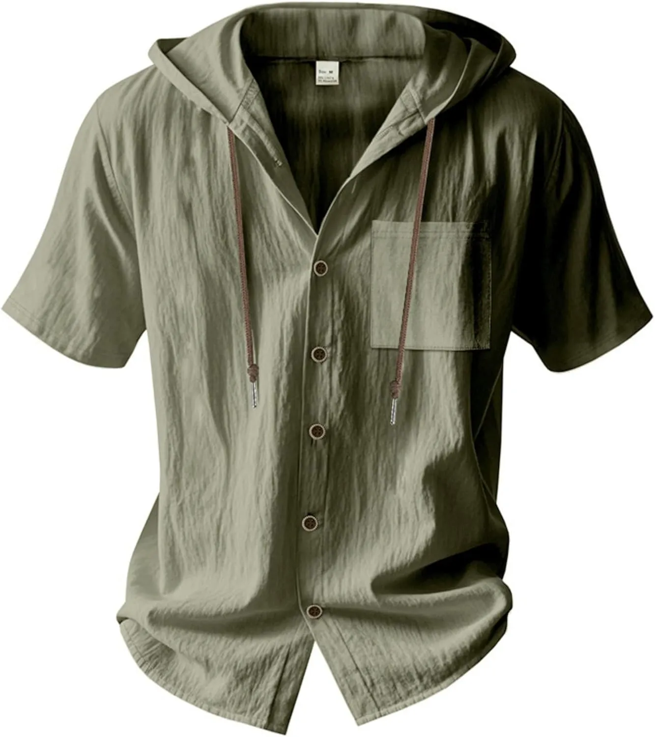 Mens Hoodies Linen Shirts Button Down Shirt Casual Hawaiian Beach Tops Lightweight Fashion Hoodie with Pocket
