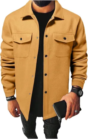 Men's Jacket Long Sleeve Button Down Jackets Open Front Cardigan Overcoat Lightweight Casual Coat with Flap Pockets