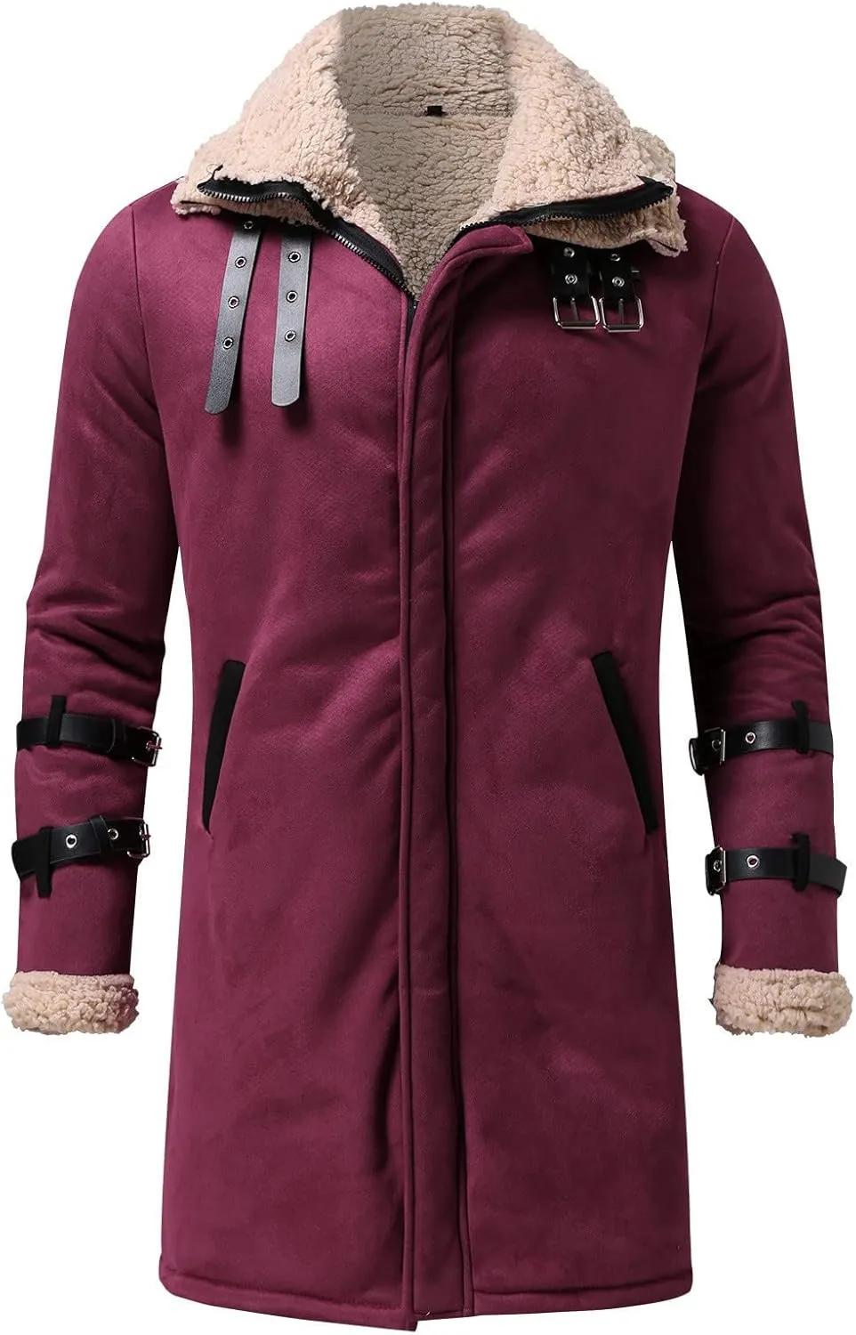 Mens Jacket Winter Fleece Lined Casual Lapel Jacket Coats Thick Thermal Zipper Jackets Outerwear with Multi Pockets
