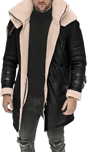 Mens Jacket Winter Fleece Lined Casual Lapel Jacket Coats Thick Thermal Zipper Jackets Outerwear with Multi Pockets