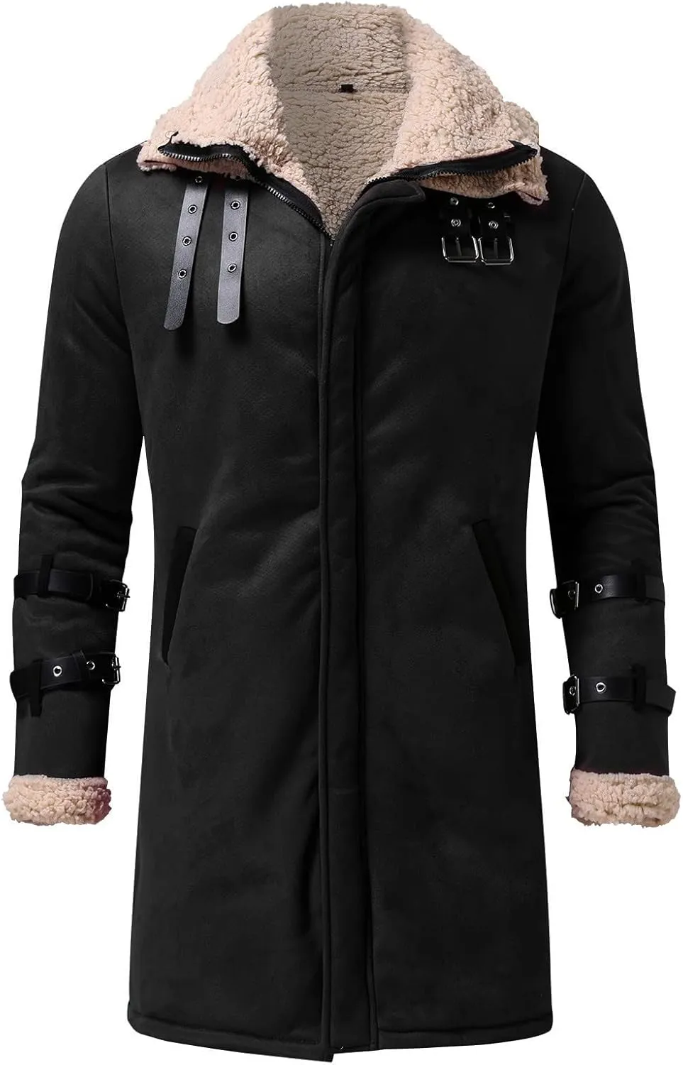 Mens Jacket Winter Fleece Lined Casual Lapel Jacket Coats Thick Thermal Zipper Jackets Outerwear with Multi Pockets