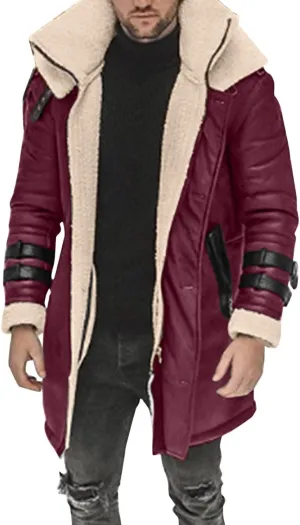 Mens Jacket Winter Fleece Lined Casual Lapel Jacket Coats Thick Thermal Zipper Jackets Outerwear with Multi Pockets