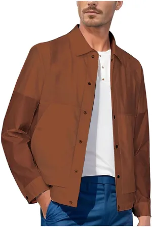 Men's Jackets Casual Long Sleeve Button down Color-Block Windbreaker Coats Lightweight Work Overshirts with Pockets