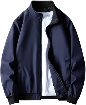 Mens Lightweight Bomber Jackets Solid Full-Zip Athletic Jackets 2024 Fall Winter Casual Fit Warm Coats with Pockets
