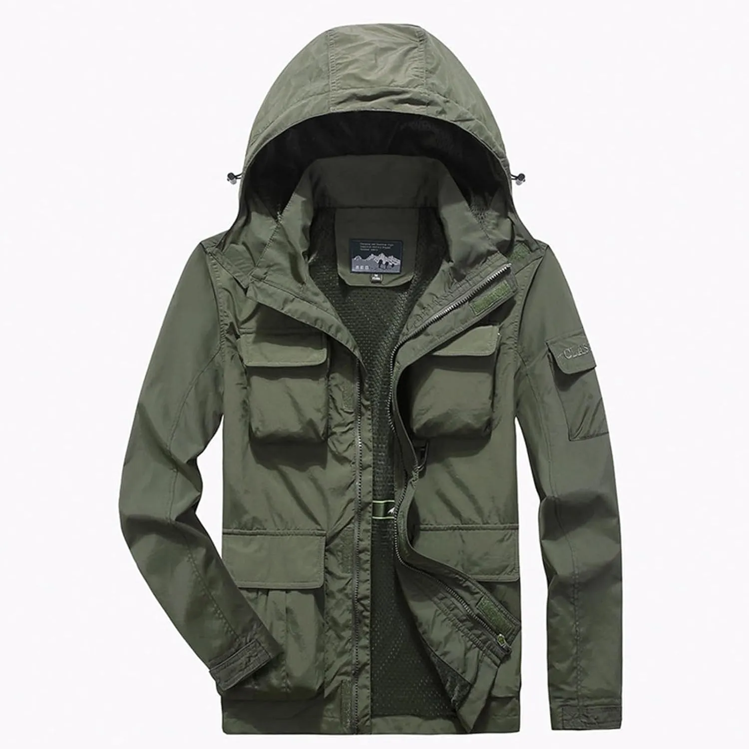 Men's Military Jacket Casual Utility Lightweight Bomber Jackets with Hood Work Jackets Outerwear Multiple Pockets