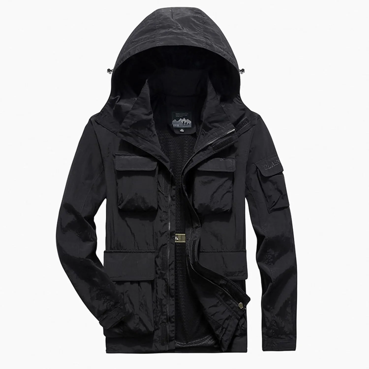 Men's Military Jacket Casual Utility Lightweight Bomber Jackets with Hood Work Jackets Outerwear Multiple Pockets