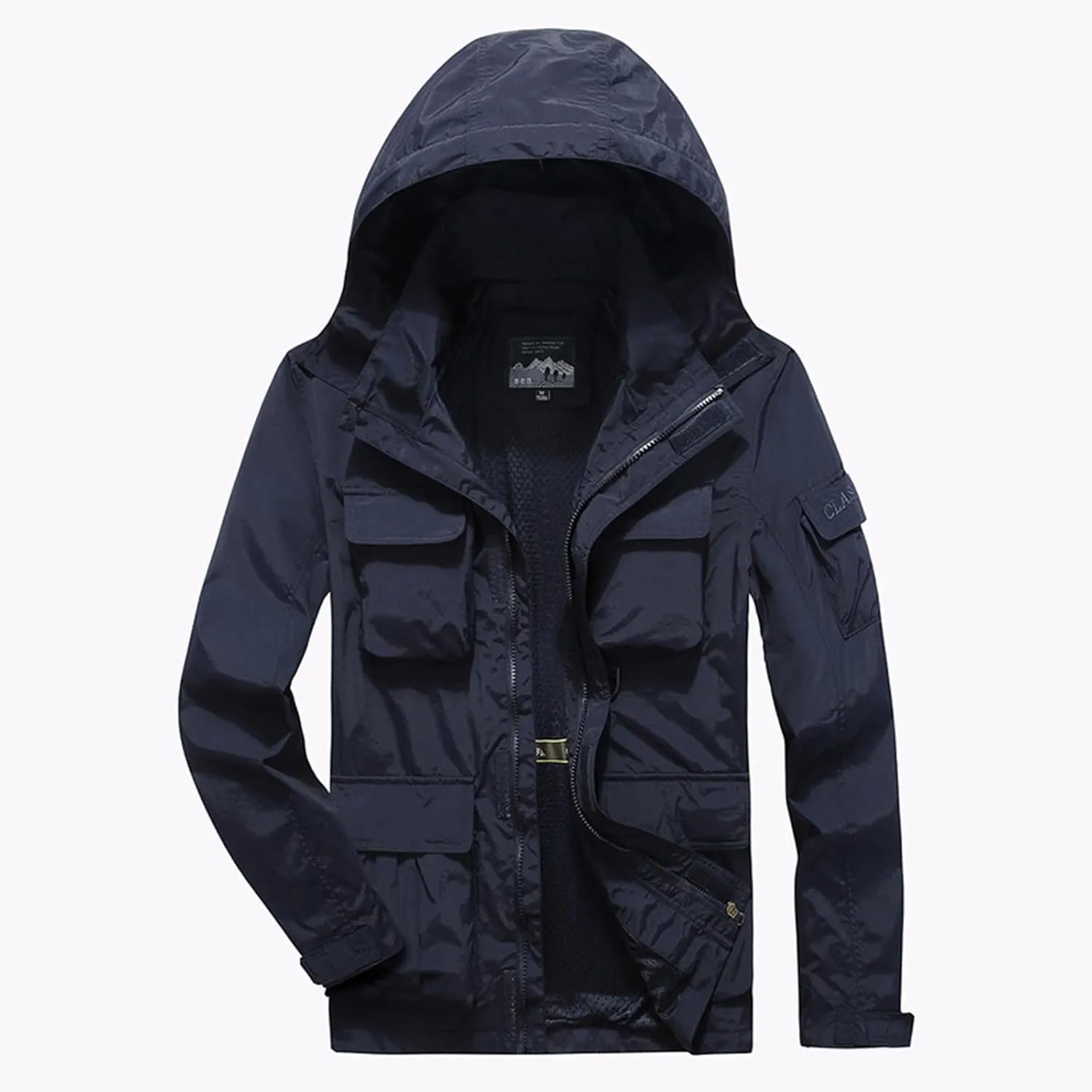 Men's Military Jacket Casual Utility Lightweight Bomber Jackets with Hood Work Jackets Outerwear Multiple Pockets