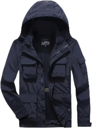 Men's Military Jacket Casual Utility Lightweight Bomber Jackets with Hood Work Jackets Outerwear Multiple Pockets