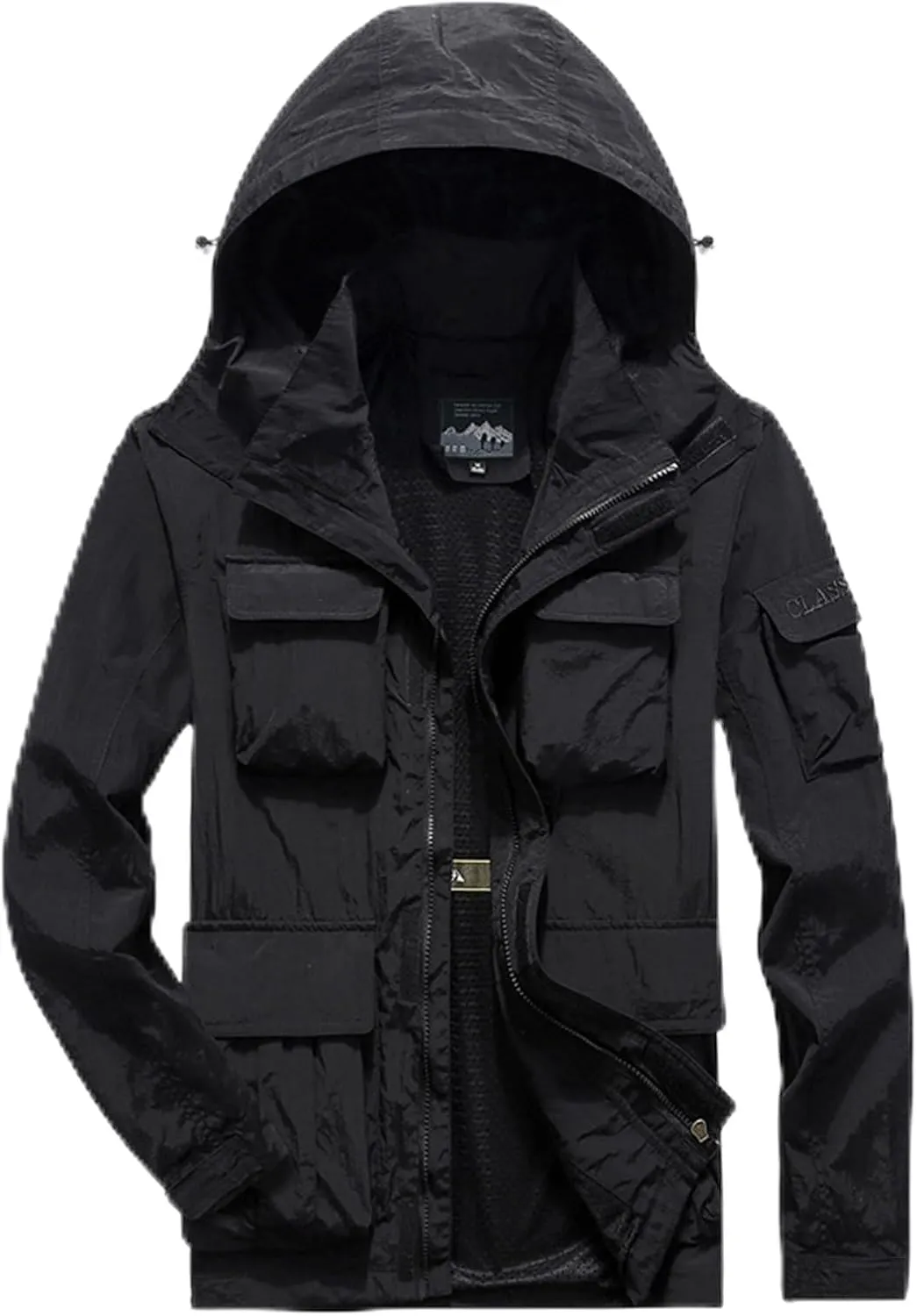 Men's Military Jacket Casual Utility Lightweight Bomber Jackets with Hood Work Jackets Outerwear Multiple Pockets