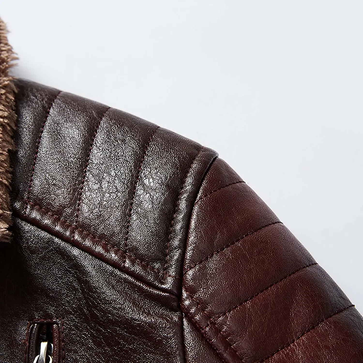Men's Motorcycle Leather Jacket Fleece Lined Winter Warm Biker Trucker Coat