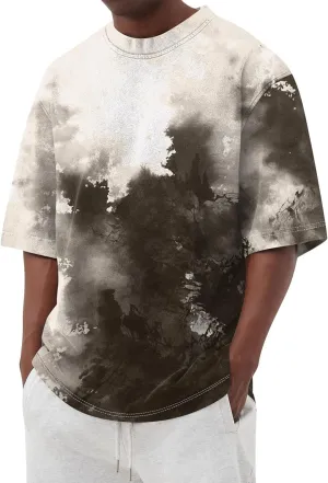 Men's Oversized Heavy Cotton T Shirts Short Sleeve Crew Neck Casual Loose Tie Dye Wash Vintage Tee Streetwear Tops