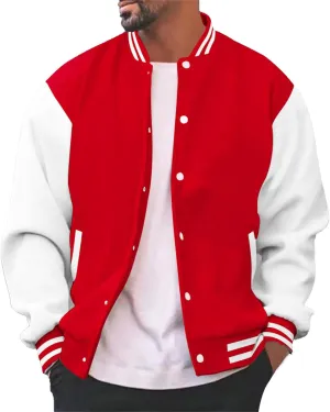 Men's Polar Fleece Jacket Mens Varsity Jackets Faux Leather Sleeve Letterman Baseball Jacket Bomber Coat Harajuku Vintage Tops Red