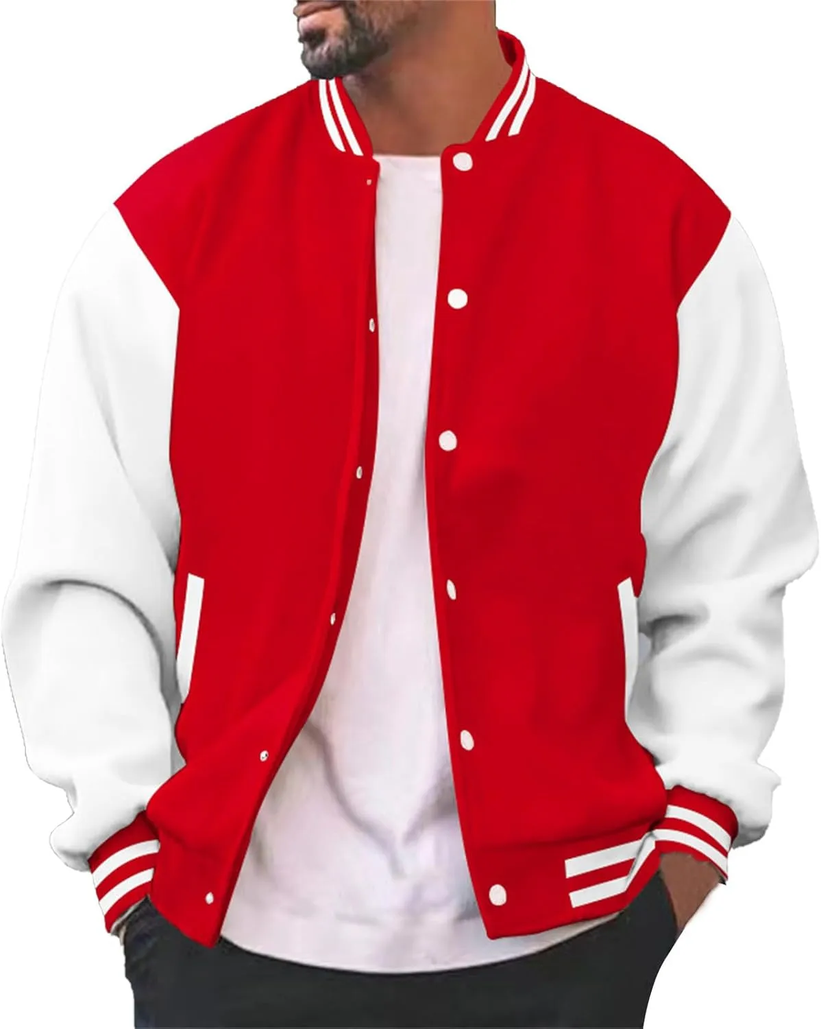 Men's Polar Fleece Jacket Mens Varsity Jackets Faux Leather Sleeve Letterman Baseball Jacket Bomber Coat Harajuku Vintage Tops Red