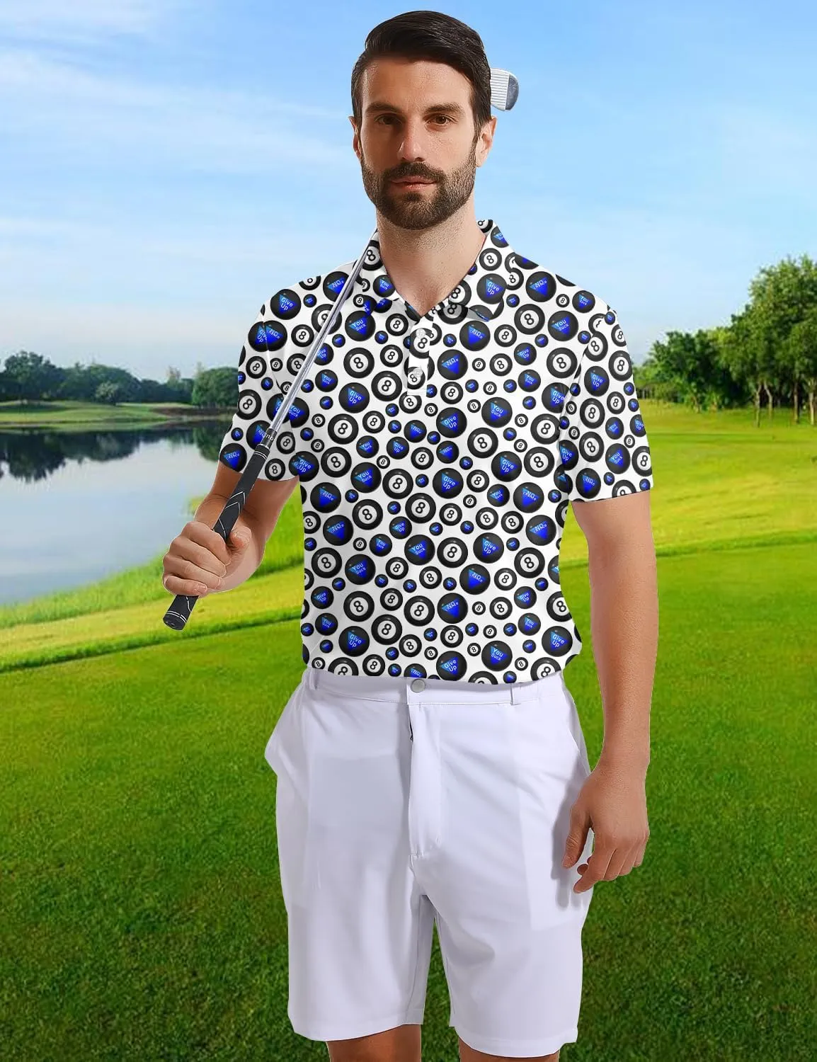 Mens Polo Shirts Short Sleeve Funny Printed Performance Moisture Wicking Quick Dry Mens Golf Shirts