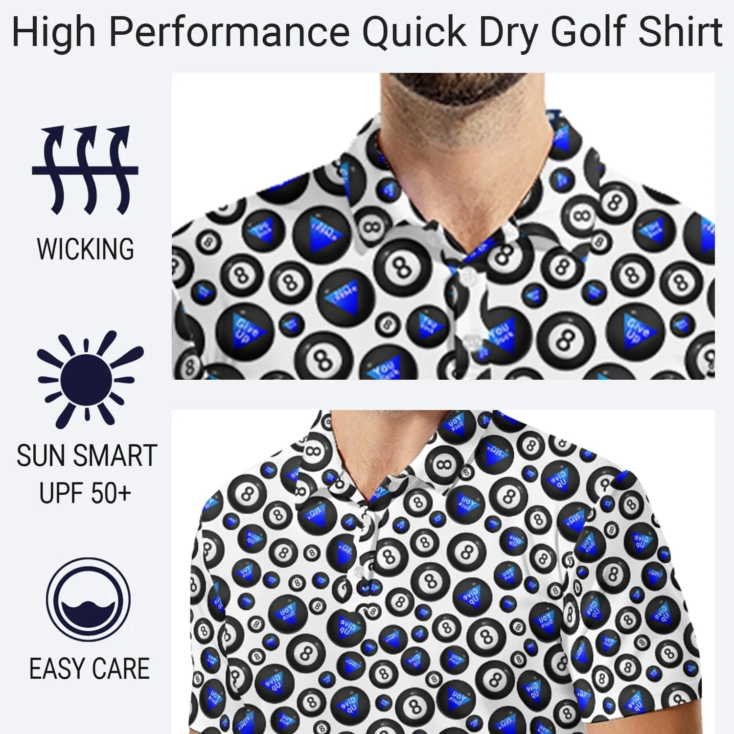 Mens Polo Shirts Short Sleeve Funny Printed Performance Moisture Wicking Quick Dry Mens Golf Shirts