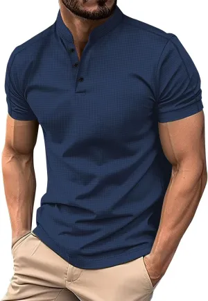 Mens Polos Short Sleeve Breathable Band Collar Golf Tshirts Summer Casaul Work Tops Lightweight Breathable Clothes