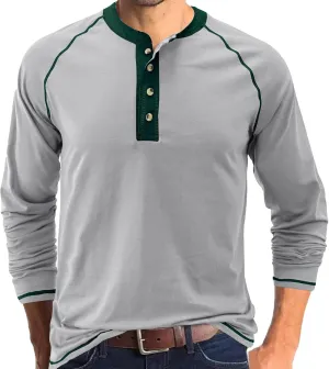 Mens Retro Henley Shirt Long Sleeve Henley T-Shirts for Men Casual Front Placket Spring Summer Business Office Basic Shirt