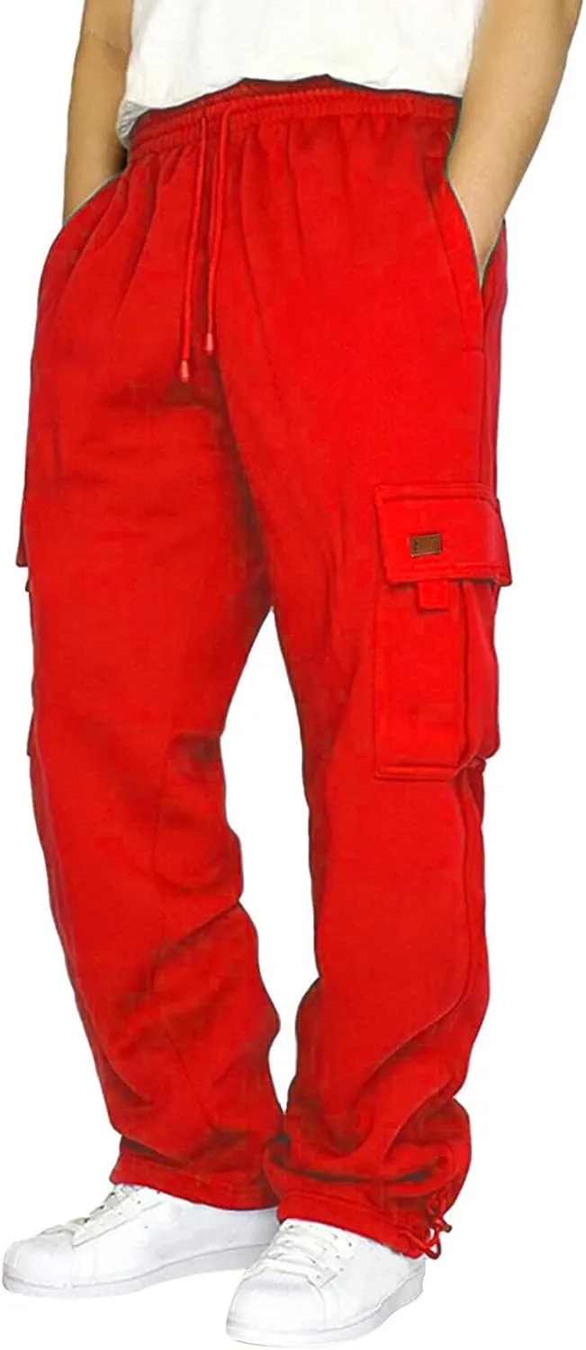 Mens Sweatpants Joggers Baggy Sweatpants Cargo Straight Leg Elastic Waist Pants Casual Drawstring Sweatpants