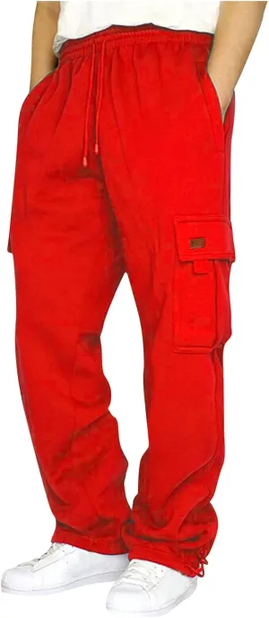 Mens Sweatpants Joggers Baggy Sweatpants Cargo Straight Leg Elastic Waist Pants Casual Drawstring Sweatpants