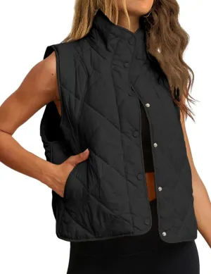 Mingzhu Womens Lightweight Button Down Quilted Puffer Vest Sleeveless Padded Gilet with Pockets