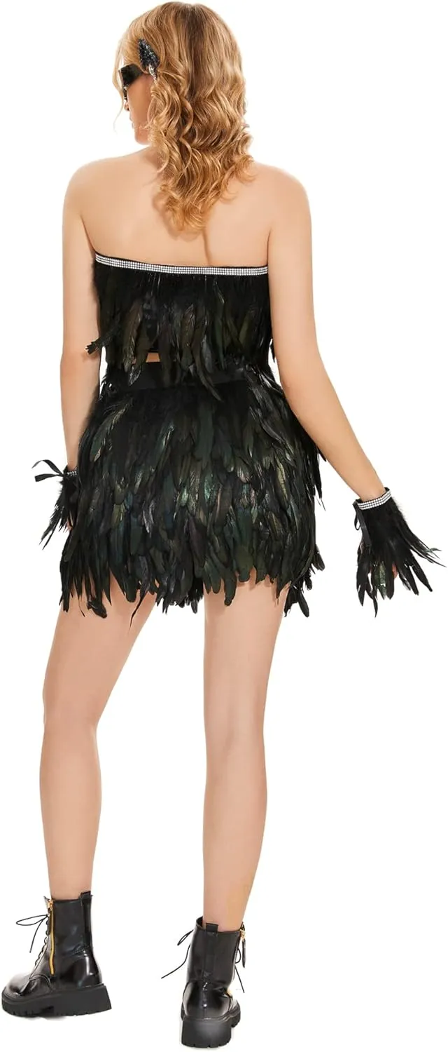 Miuco Womens Faux Feather A Line Mini Skirt