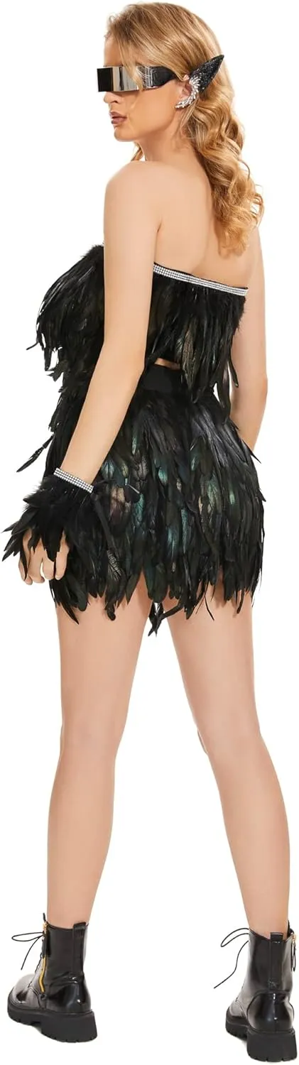 Miuco Womens Faux Feather A Line Mini Skirt