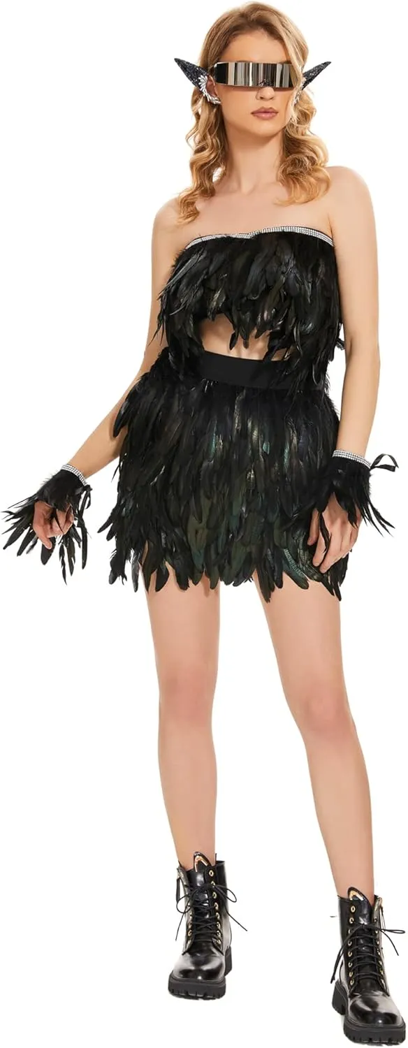 Miuco Womens Faux Feather A Line Mini Skirt