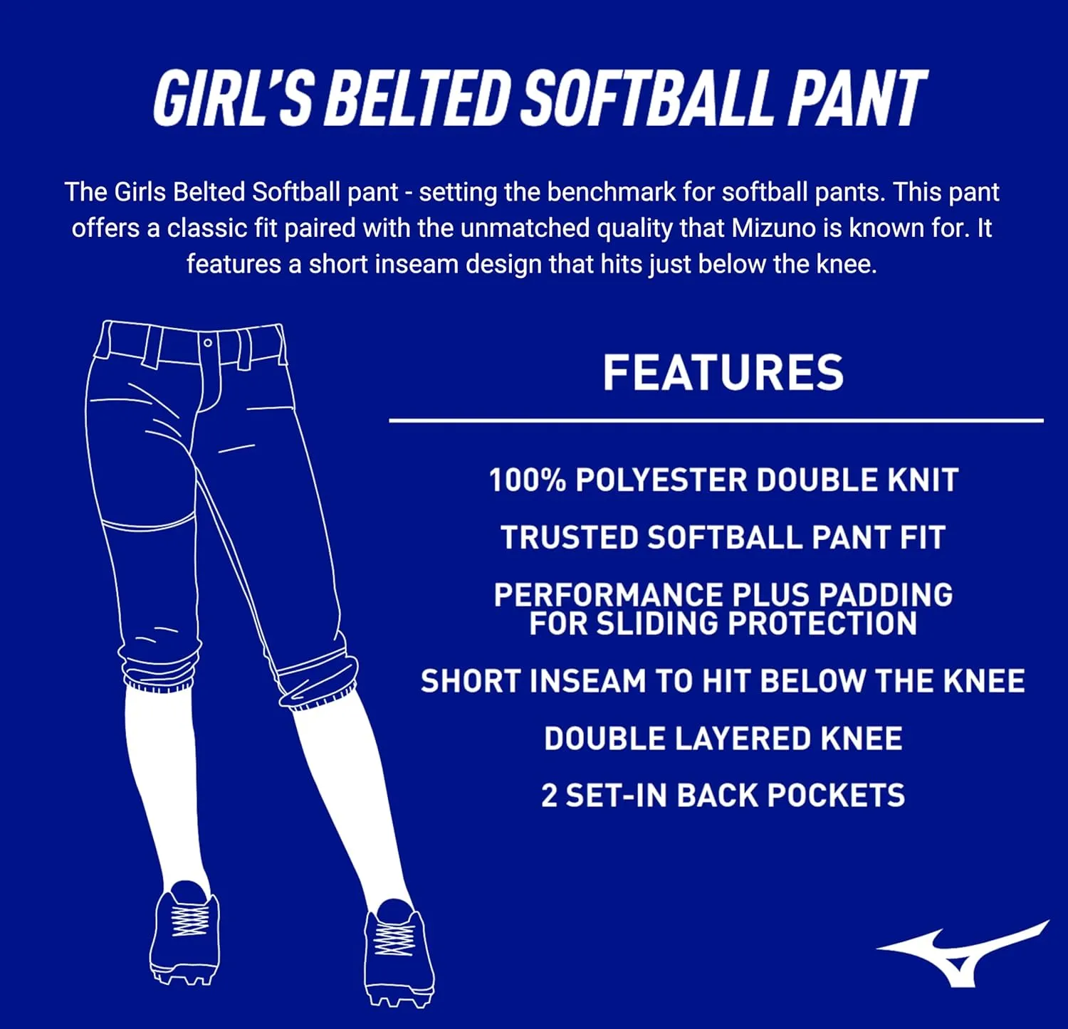 Mizuno Girls' Belted Fastpitch Softball Pant