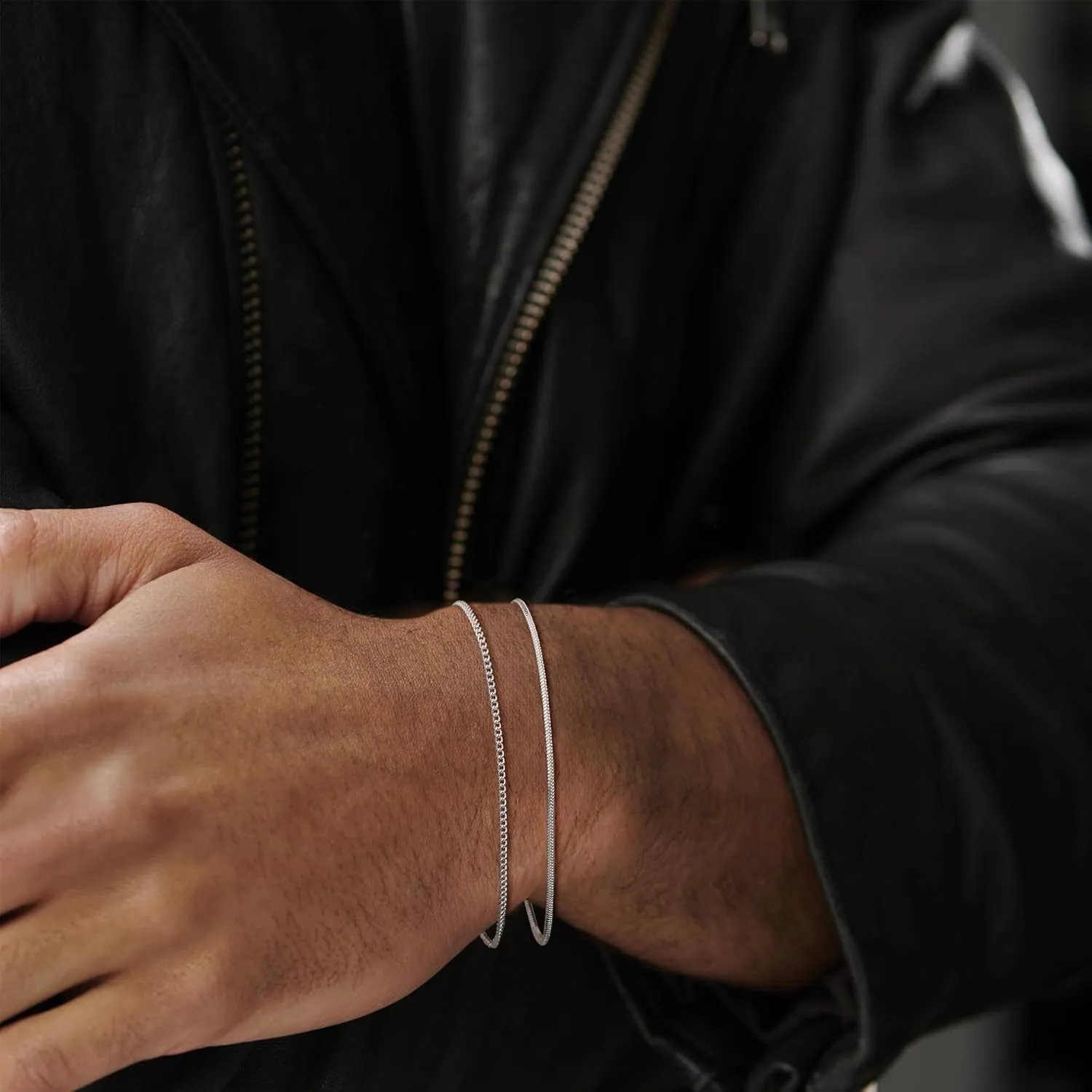 Moodear Gifts for Dad from Daughter Wife Son Stack 6.5-9inch Mens Bracelet Set - Dainty 925 Sterling Silver Cuban Link Snake Rope Figaro Chain Bracelets for Men Trendy Jewelry