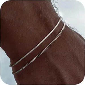 Moodear Gifts for Dad from Daughter Wife Son Stack 6.5-9inch Mens Bracelet Set - Dainty 925 Sterling Silver Cuban Link Snake Rope Figaro Chain Bracelets for Men Trendy Jewelry